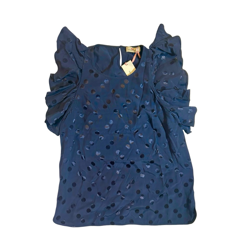 Vineyard Vines Womens PolkadotJa Ruffle Shoulder Top Navy Blue 2W000051-976 M